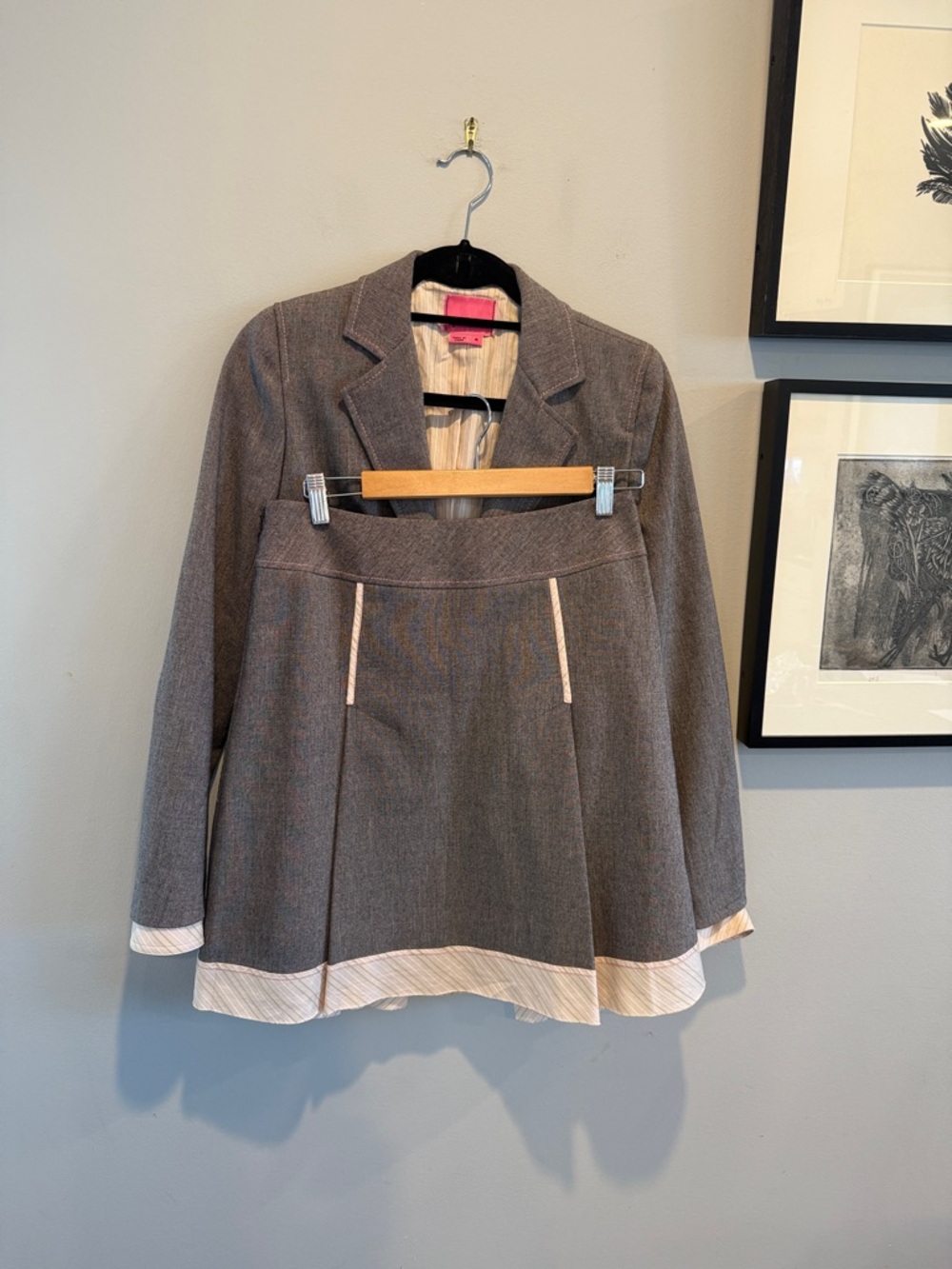 Phoebe Couture Gray Blazer and Skirt Set